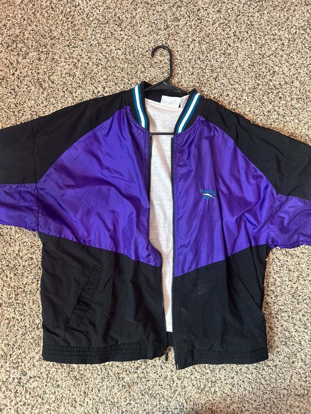 Reebok Zip-Up Windbreaker Jacket Size L Purple Black Colorblock Vintage
